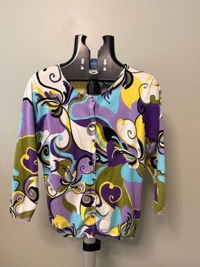 august silk Purple Multi-Color Swirl Print Cardigan